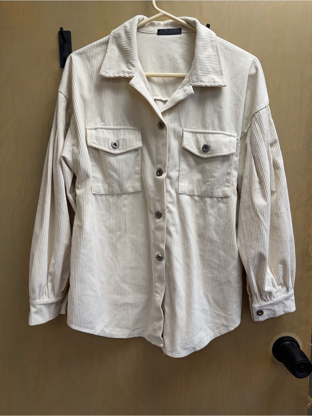 Women's Cream Corduroy Utility Jacket with Button Front